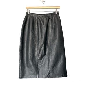 Vintage Dana Brook 100% Leather Black Midi Skirt Knee Length Size 10